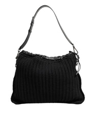 Dolce & Gabbana Black Cashmere Knitted Leather Shoulder Women Borse Bag