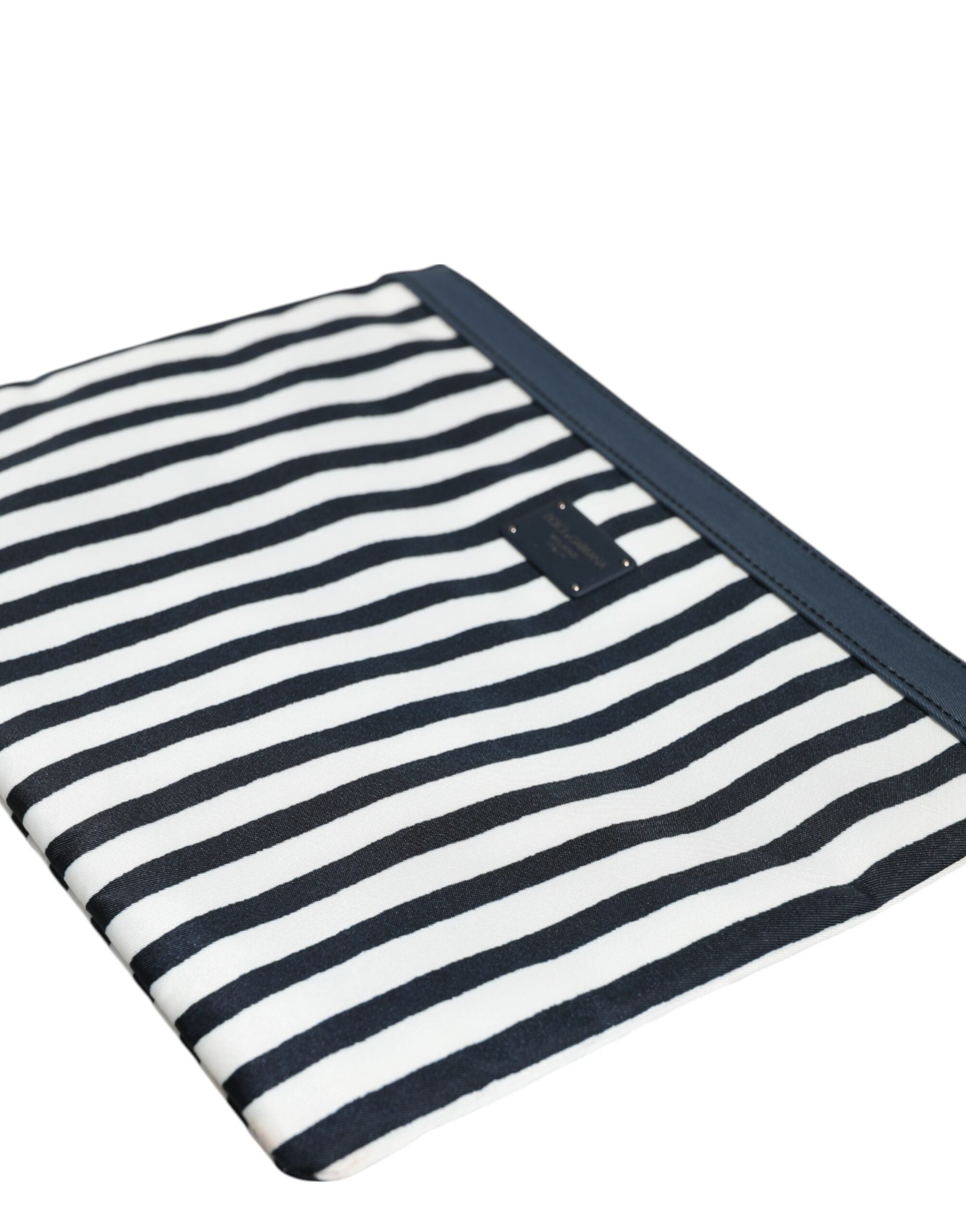 Dolce & Gabbana Black White Striped Logo Plaque Clutch Pouch Bag