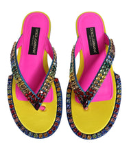 Dolce & Gabbana Multicolor Rhinestone Flip Flop Flat Sandals Shoes