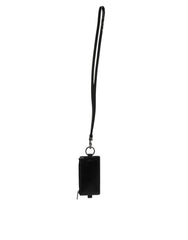 Dolce & Gabbana Black Leather Logo Embossed Lanyard Card Holder Wallet