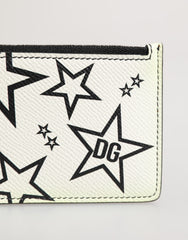 Dolce & Gabbana White Leather Douphin DG Logo Star Print Card Holder Wallet