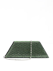 Amina Muaddi Mini Black Satin And Green Crystals Shoulder Bag