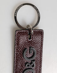 Dolce & Gabbana Bordeaux Leather Logo Metal Ring Men Keychain Keyring