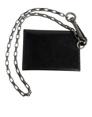 Dolce & Gabbana Black Cavallo Leather Wallet Chain Snap Bifold Card Holder