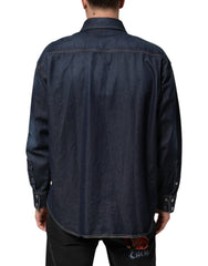 Dolce & Gabbana Blue Denim Button Casual Logo Patch Men Shirt
