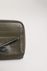 Dolce & Gabbana Military Green Leather Logo Plaque Card Holder Coin Purse Wallet
