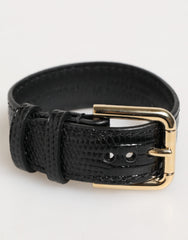 Dolce & Gabbana Black Embossed Leather Gold Buckle Belt Strap Bracelet