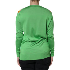 Dolce & Gabbana Green Lemon Print Pullover Silk Women Sweater