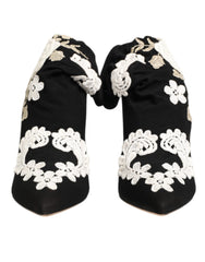Dolce & Gabbana Black White Embroidered Jersey Stiletto Boots Shoes