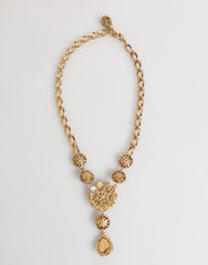 Dolce & Gabbana Gold Brass Crystal Pearl Purple Floral Pendant Jewelry Necklace