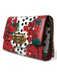 Dolce & Gabbana Red Floral Polka Dot Print Leather Chain DG Logo Shoulder  Bag