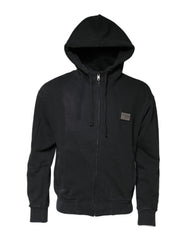 Dolce & Gabbana Black Logo FullZip Hooded Sweatshirt Sweater