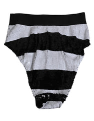 Dolce & Gabbana Black White Sequin High Waist Panty Underwear