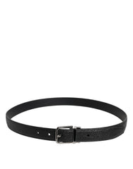 Dolce & Gabbana Black Textured Leather Silver Metal Buckle Men Belt