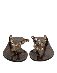Dolce & Gabbana Black Crystals Flats Sandals Beachwear Shoes