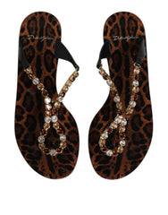 Dolce & Gabbana Black Crystals Flats Sandals Beachwear Shoes