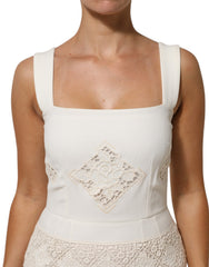 Dolce & Gabbana White Floral Lace Sleeveless Midi Dress