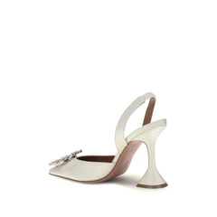 Amina Muaddi White Calf Leather Bos Taurus High Heel Pumps