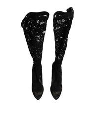 Dolce & Gabbana Black Pumps Taormina Lace Socks Boots Shoes