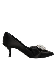 Dolce & Gabbana Black Satin Bow Crystal Embellishment Pumps Shoes