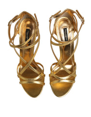 Dolce & Gabbana Gold Leather Keira Heels Sandals Shoes