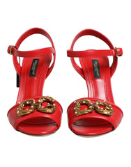 Dolce & Gabbana Red Leather DG AMORE Heels Sandals Shoes