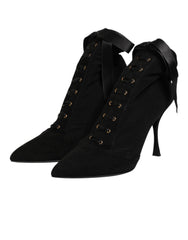 Dolce & Gabbana Black Stiletto Heels Lace Up Boots Shoes