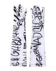 Dolce & Gabbana Black White DG Logo Elbow Length Mitten  Gloves