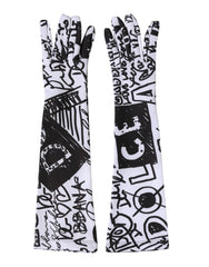 Dolce & Gabbana Gloves Black White DG Logo Elbow Length Mitten