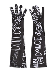 Dolce & Gabbana Black White DG Logo Elbow Length Mitten Gloves