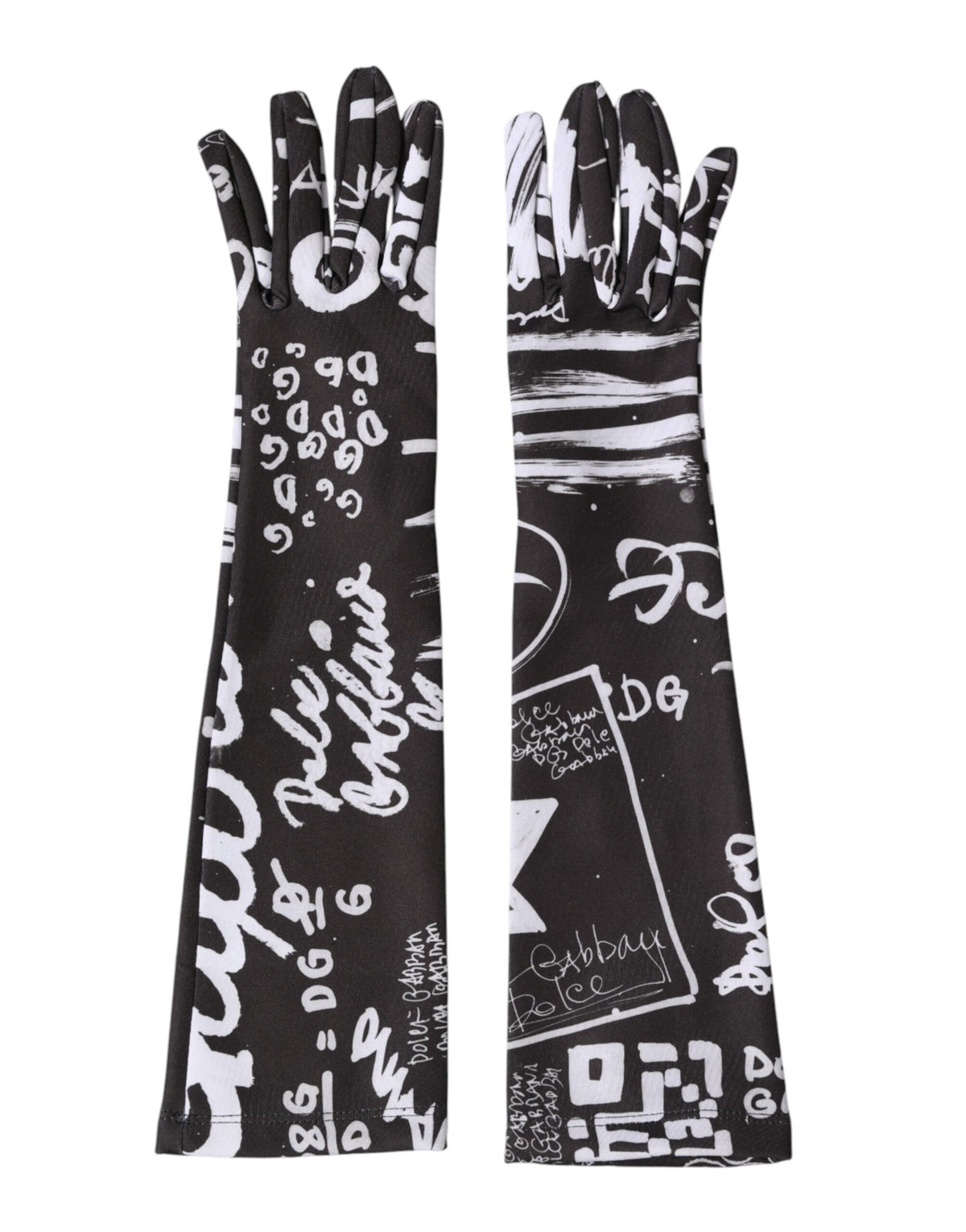 Dolce & Gabbana Black White DG Logo Elbow Length Mitten Gloves