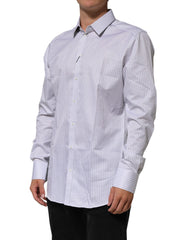 Dolce & Gabbana White Stripes Cotton Men GOLD Dress Shirt