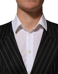 Dolce & Gabbana Black Stripes Wool Dress Men Waistcoat Vest