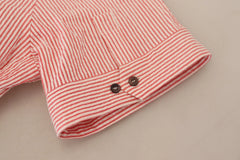 Dolce & Gabbana Red White Striped Cotton Short Sleeve Shirt