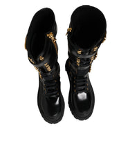 Dolce & Gabbana Black Buckle Embellished Knee High Boots Shoes