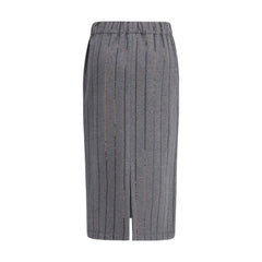 Brunello Cucinelli Gray Polyester Midi Skirt