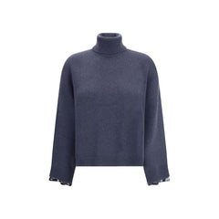Brunello Cucinelli Blue Fleece Wool Turtleneck