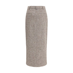 Brunello Cucinelli Brown Fleece Wool Long Skirt