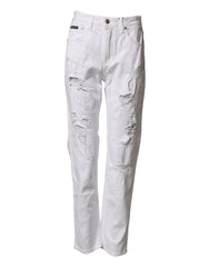 Dolce & Gabbana White Distressed Cotton BOYFRIEND Denim Jeans
