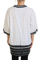Dolce & Gabbana White Printed Short Sleeves Pullover Top