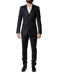 Dolce & Gabbana Blue Wool Single Breasted 3 Piece Men Suit