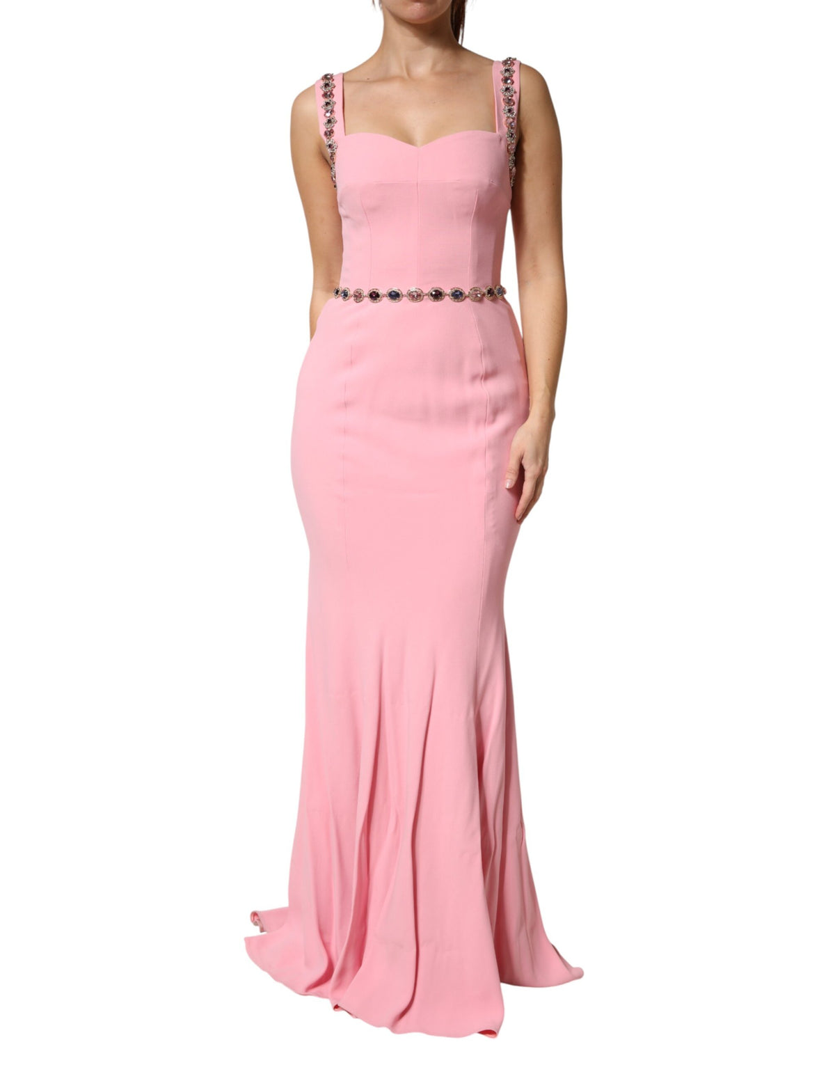 Dolce & Gabbana Pink Crystal Sheath Mermaid Long Gown Dress