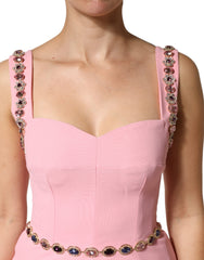 Dolce & Gabbana Pink Crystal Sheath Mermaid Long Gown Dress