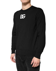 Dolce & Gabbana Black Wool DG Crew Neck Men Pullover Sweater