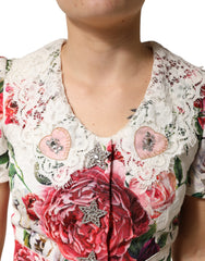 Dolce & Gabbana White Floral Embellished Sheath Mini Dress