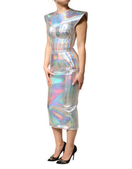 Dolce & Gabbana Silver Iridescent Bodycon Sheath Midi Dress