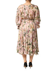 Dolce & Gabbana Pink Lily Print A-line Pleated Maxi Dress
