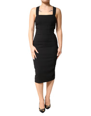 Dolce & Gabbana Black Square Neck Sleeveless Midi Dress