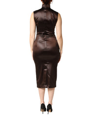 Dolce & Gabbana Brown Satin Sheath Midi SleeveLess Dress
