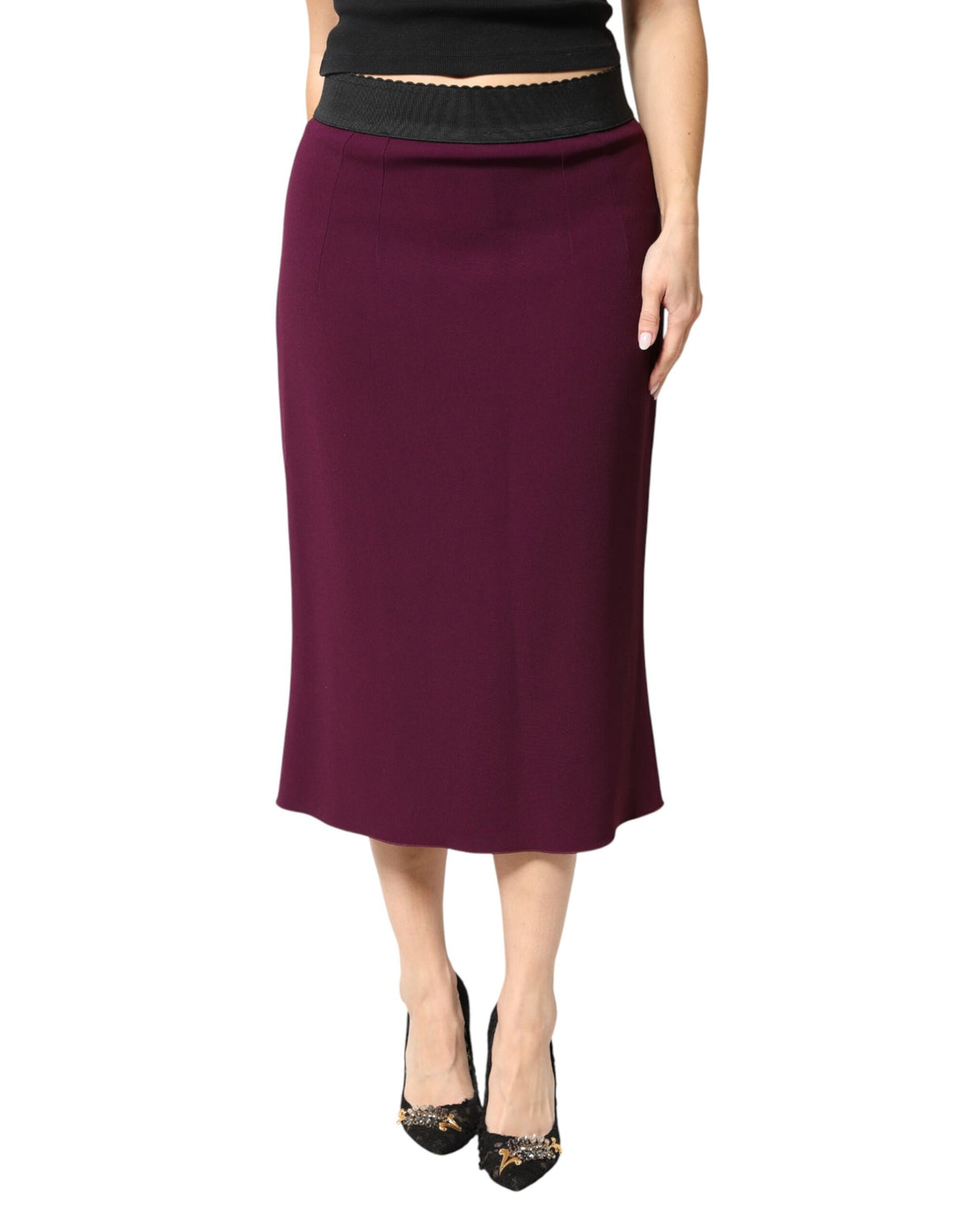 Dolce & Gabbana Maroon Mid Waist Pencil Cut Midi Skirt
